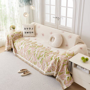 Soft Woven Leaf Couch Blanket, Pet-friendly Sectional Sofa Slipcover For Cats Dogs