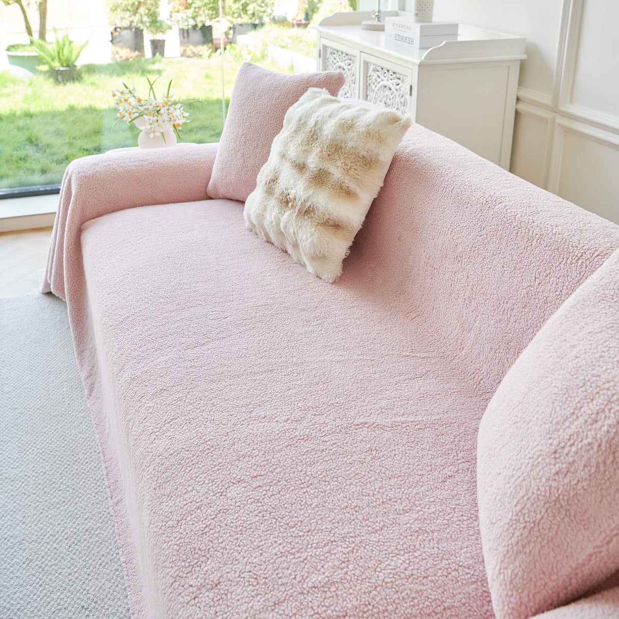 Thick Sherpa Fleece Sofa Protector Cover Stylish Durable Slipcovers for Couches and Chairs
