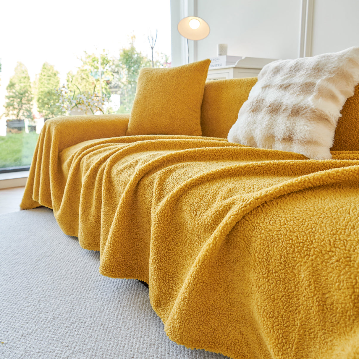 Thick Sherpa Fleece Sofa Protector Cover Stylish Durable Slipcovers for Couches and Chairs