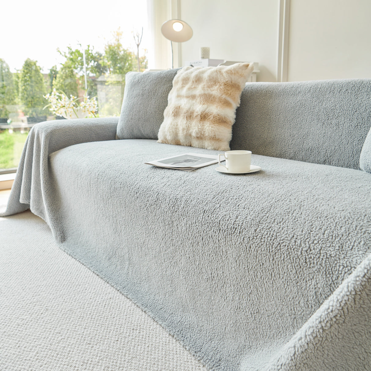 Thick Sherpa Fleece Sofa Protector Cover Stylish Durable Slipcovers for Couches and Chairs