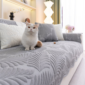 Sofa Cover for Leather & Fabric Couches, 3D Leaf Embossed Quilted Furniture Covers