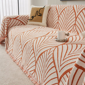 Maple Leaves Reversible Chenille Blanket Covers for Couch, Furniture Decoration Cover Sofa Slipcovers