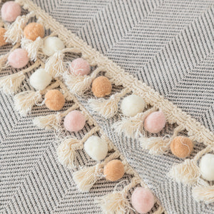 Couch Cover Sectional L Shape Chenille Herringbone Couch Throw Cover with Tassel Pom-Poms for Pets