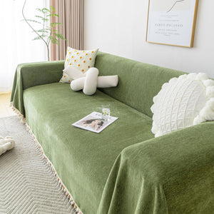 Boho Herringbone Sofa Throw Blanket with Pom Pom Tassels Stylish Furniture Slipcover