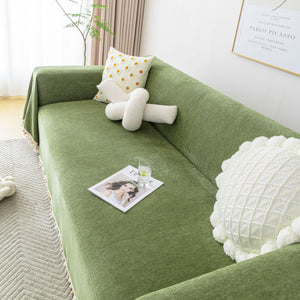 Boho Herringbone Sofa Throw Blanket with Pom Pom Tassels Stylish Furniture Slipcover