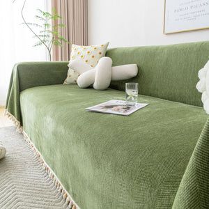 Boho Herringbone Sofa Throw Blanket with Pom Pom Tassels Stylish Furniture Slipcover