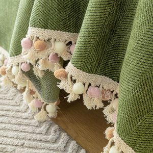 Couch Cover Sectional L Shape Chenille Herringbone Couch Throw Cover with Tassel Pom-Poms for Pets