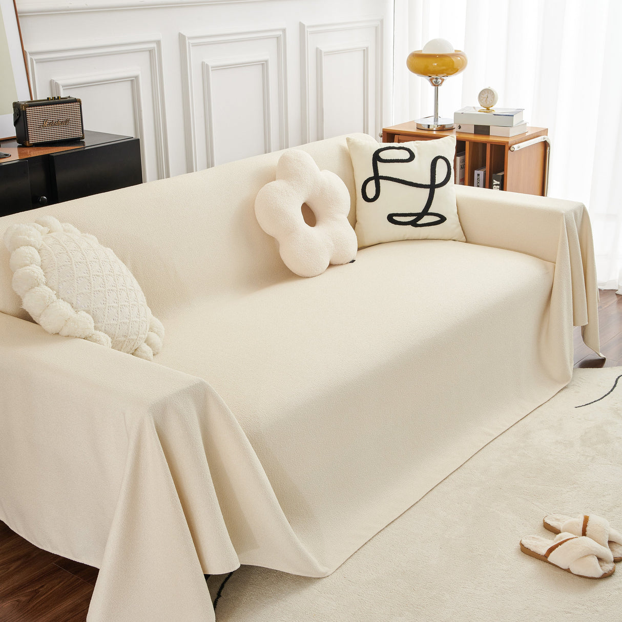 Teddy Throw Blanket and Stylish Slipcover for Couch, Waterproof Sofa Cover for Pets