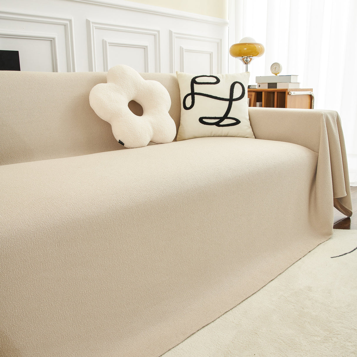 Teddy Throw Blanket and Stylish Slipcover for Couch, Waterproof Sofa Cover for Pets
