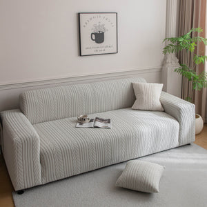 Plush Fleece Sofa Slipcover with 3D Wheat Pattern, Cozy High-Stretch Couch Cover
