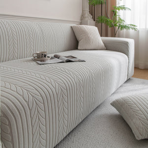 Plush Fleece Sofa Slipcover with 3D Wheat Pattern, Cozy High-Stretch Couch Cover