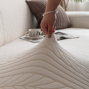 Plush Fleece Sofa Slipcover with 3D Wheat Pattern, Cozy High-Stretch Couch Cover
