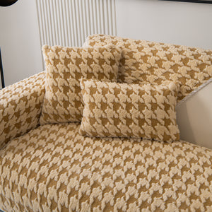 Winter Thickened Sherpa Fleece Houndstooth Sofa Cushion, Non-slip Sofa Cover with Plush
