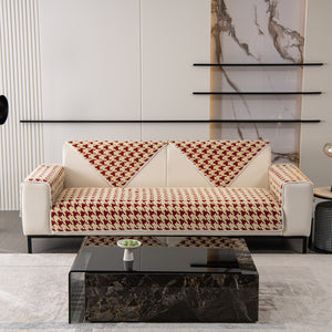 Winter Thickened Sherpa Fleece Houndstooth Sofa Cushion, Non-slip Sofa Cover with Plush