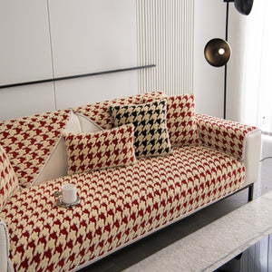 Winter Thickened Sherpa Fleece Houndstooth Sofa Cushion, Non-slip Sofa Cover with Plush