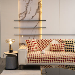 Winter Thickened Sherpa Fleece Houndstooth Sofa Cushion, Non-slip Sofa Cover with Plush