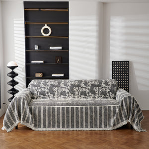 Chenille Striped Floral Couch Cover Sofa Slipcover for Most Shape Sofas, Reversible Sofa Throw Cover