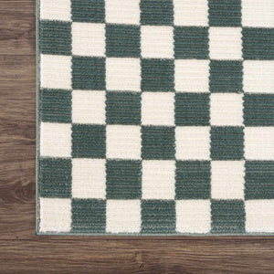 Kaysar Oil Green Checkered Washable Area Rug