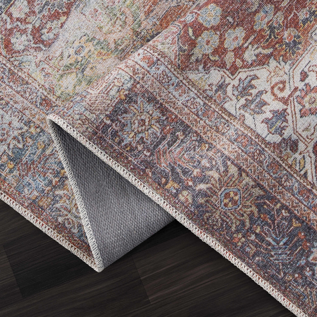 Rust Elki Vintage Medallion Washable Area Rug - Clearance