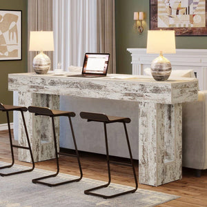 Modern Farmhouse 63-inch Console Sofa Table in Rustic White Wood Finish