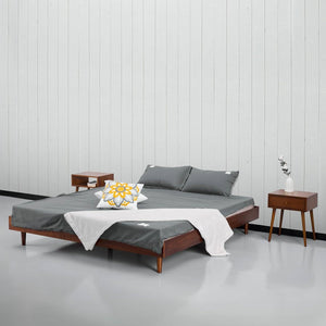 King size Mid-Century Modern Platform Bed Frame in Dark Brown Wood Finish