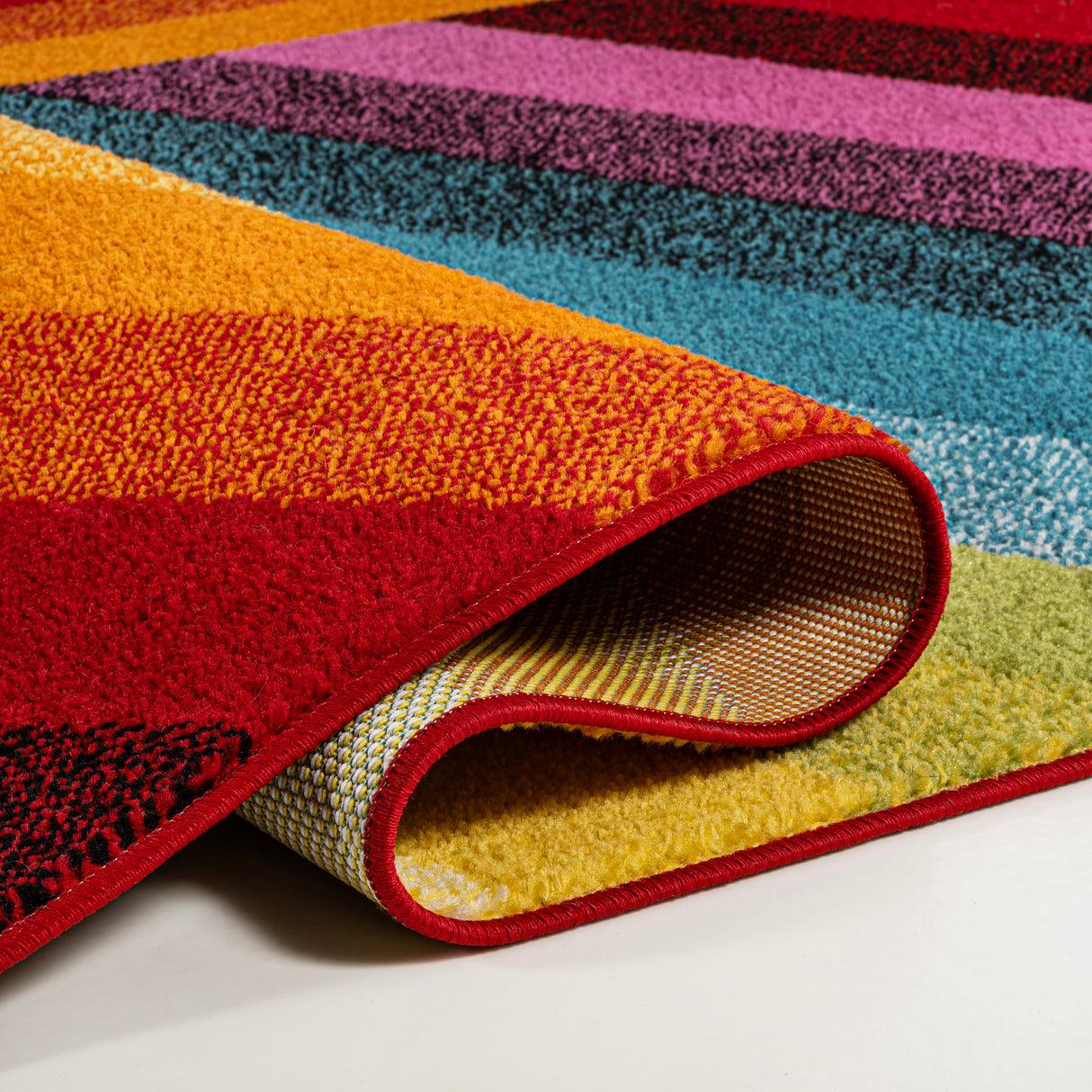 Retro Rainbow Contemporary Stripe Runner Rug