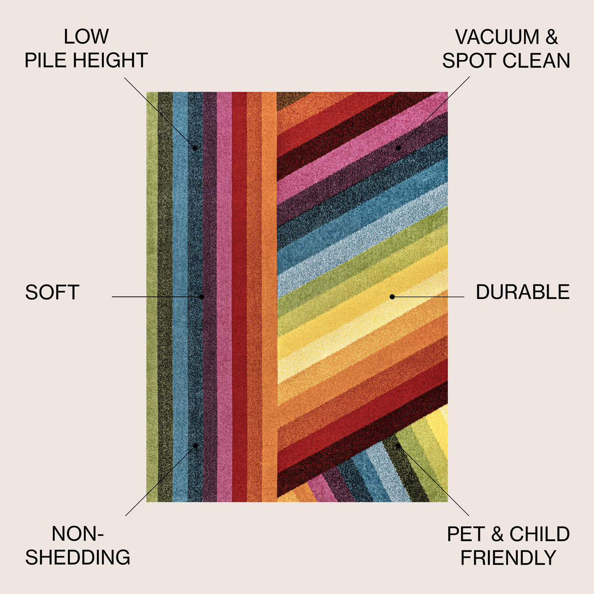 Retro Rainbow Contemporary Stripe Area Rug