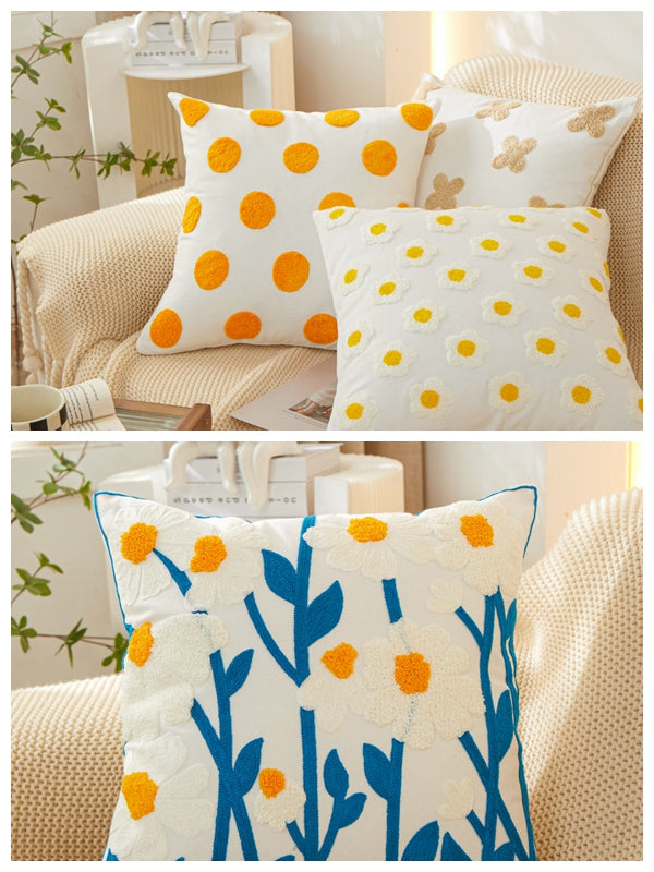 Sunshine Blossom Whimsical Floral Square Throw Pillow covers 18''x18'' set of 2  )
