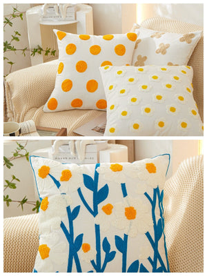 Sunshine Blossom Whimsical Floral Square Throw Pillow (With 450g insert) 18''x18'' set of 2