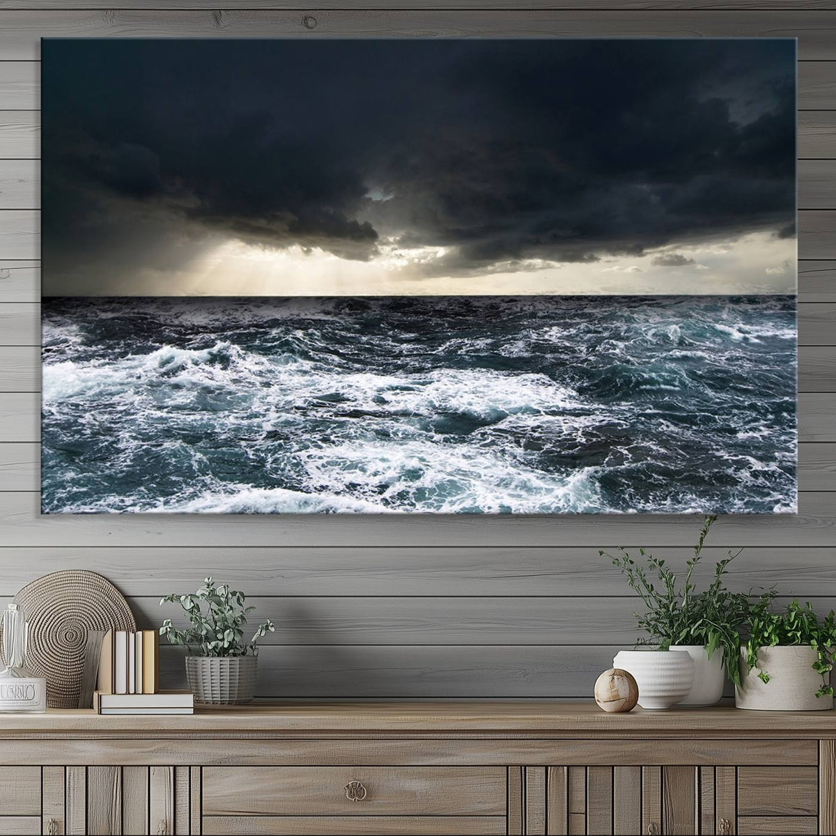 Dark Clouds Stormy Sea Wall Art Canvas Print – Framed Large