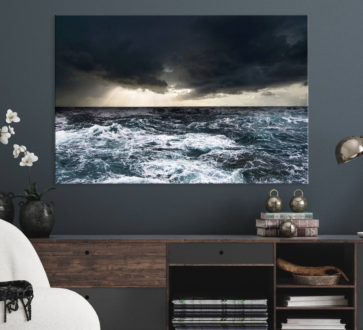 Dark Clouds Stormy Sea Wall Art Canvas Print – Framed Large