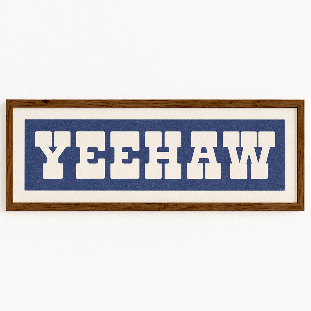 Framed YEEHAW Sign Blue & White Art Print