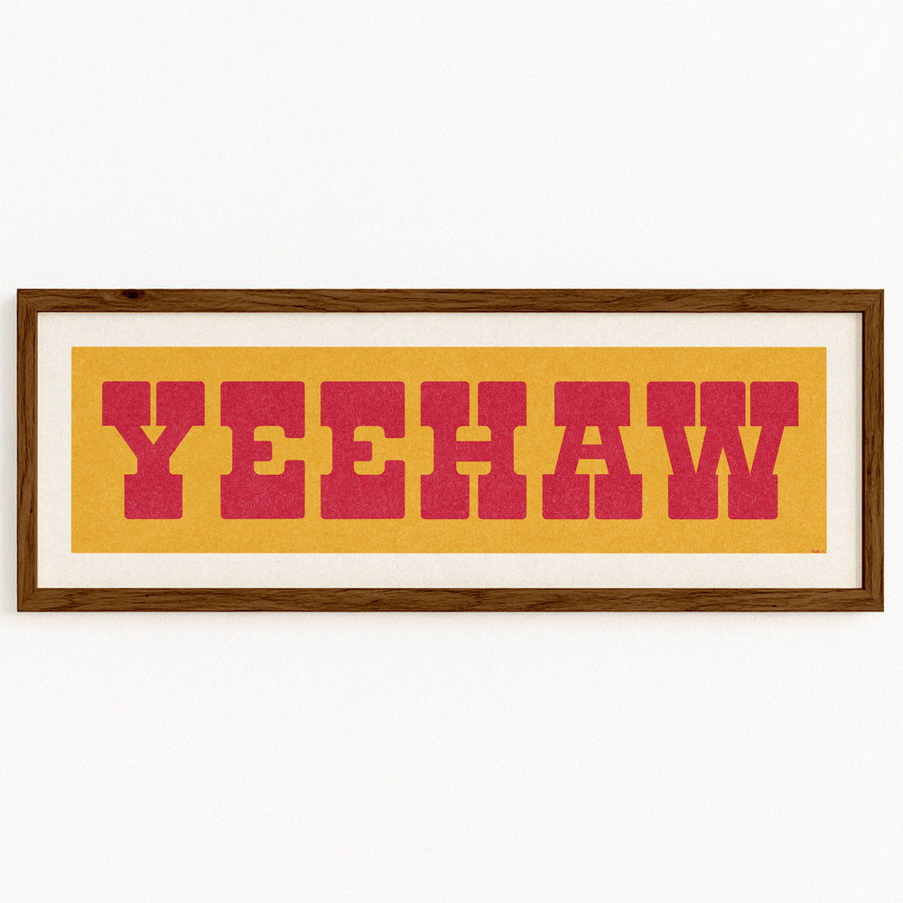 Framed YEEHAW Sign Gold & Red Art Print
