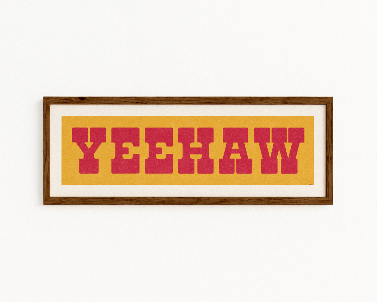Framed YEEHAW Sign Gold & Red Art Print