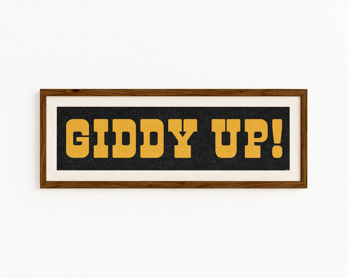 Framed GIDDY UP! Sign Black & Gold Art Print