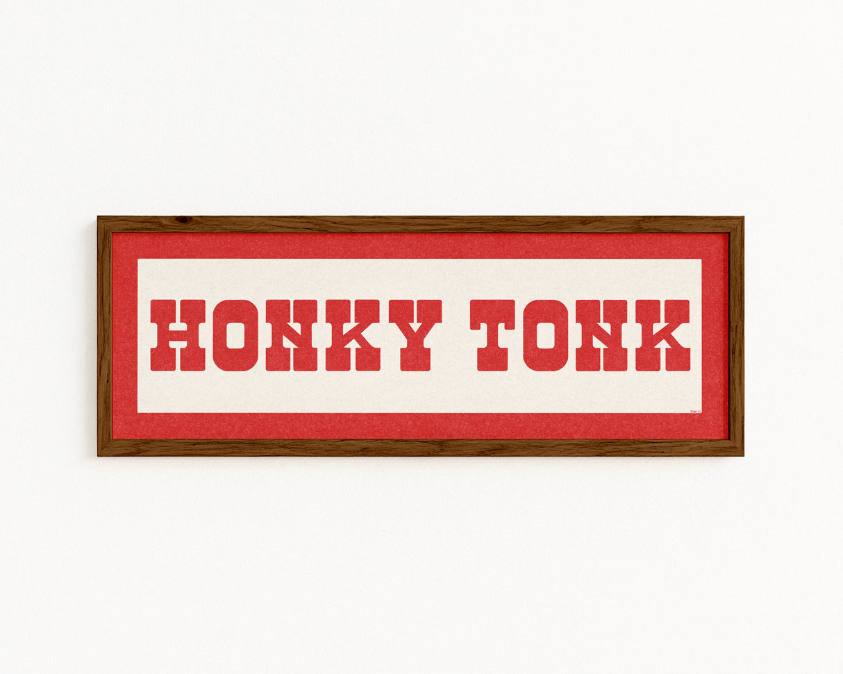 Framed HONKY TONK Sign White & Red Art Print