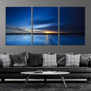 Deep Blue Ocean Sunset Canvas Art, Serene Coastal Sunset