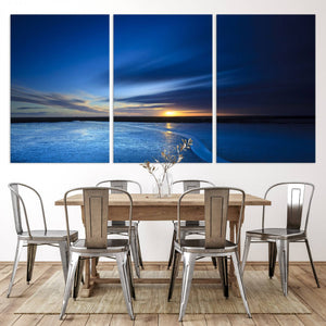 Deep Blue Ocean Sunset Canvas Art, Serene Coastal Sunset
