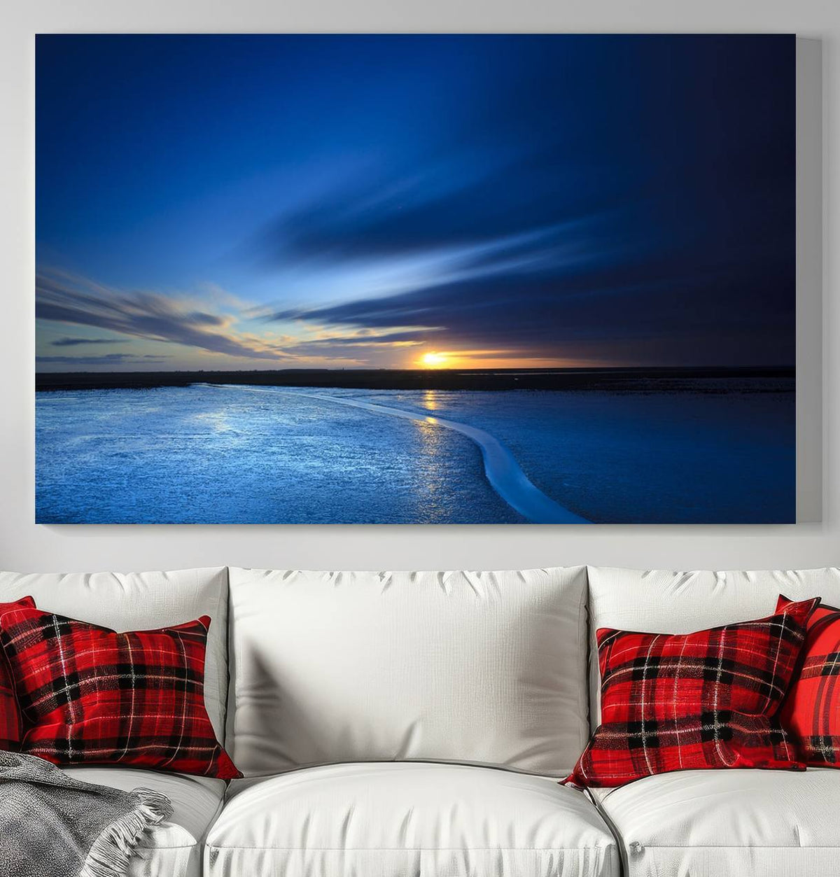 Deep Blue Ocean Sunset Canvas Art, Serene Coastal Sunset