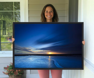 Deep Blue Ocean Sunset Canvas Art, Serene Coastal Sunset