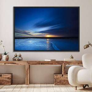 Deep Blue Ocean Sunset Canvas Art, Serene Coastal Sunset
