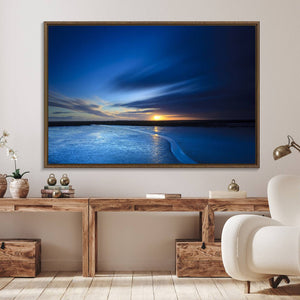 Deep Blue Ocean Sunset Canvas Art, Serene Coastal Sunset