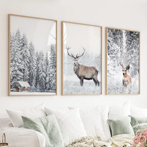 Winter Animal Wall Decor Set of 3. Snowy Forest, Deer