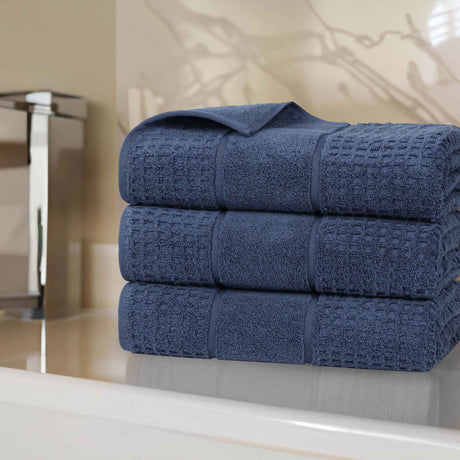 Napa Zero Twist Cotton Solid Waffle Honeycomb Bath Towel Set of 3 - Bath Towel by Superior Brand