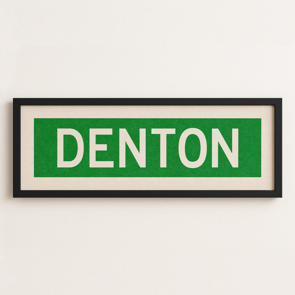 Framed Denton Green and White Bus Scroll
