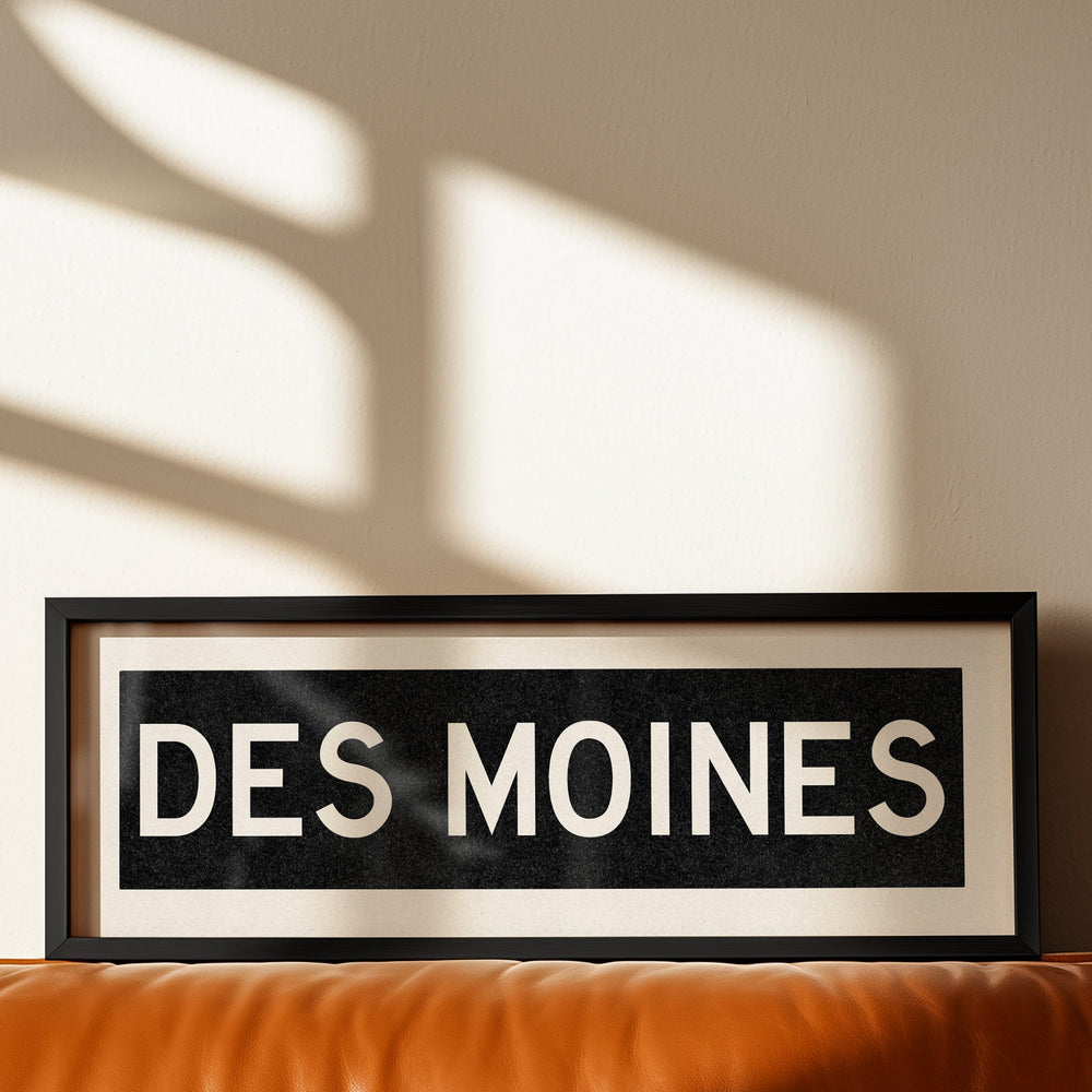 Framed Des Moines Iowa Bus Scroll Sign