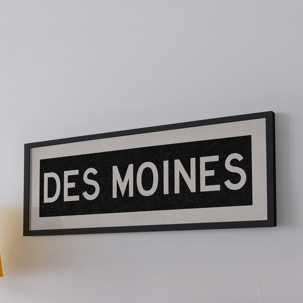 Framed Des Moines Iowa Bus Scroll Sign