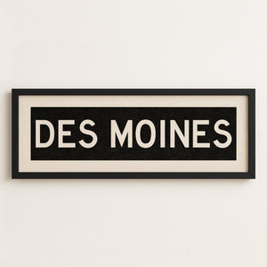 Framed Des Moines Iowa Bus Scroll Sign