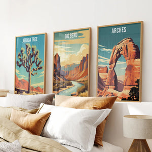 3 Piece USA National Park Art. Big Bend, Arches, Joshua Tree