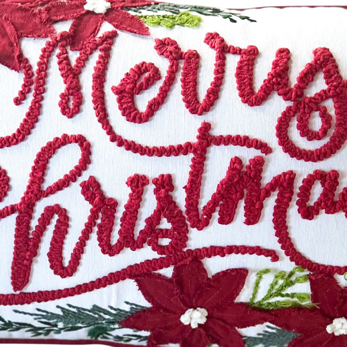 Merry Christmas Vintage Poinsettia Throw Pillow